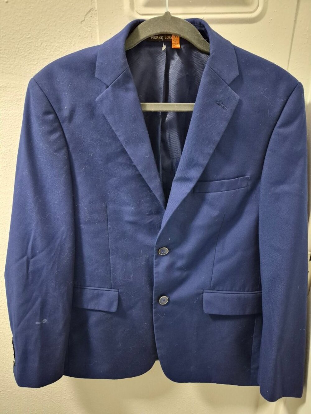 Pierre Loren Mens Navy Blue Blazer Jacket Size 40 Two-Button Superior 150s Fabri